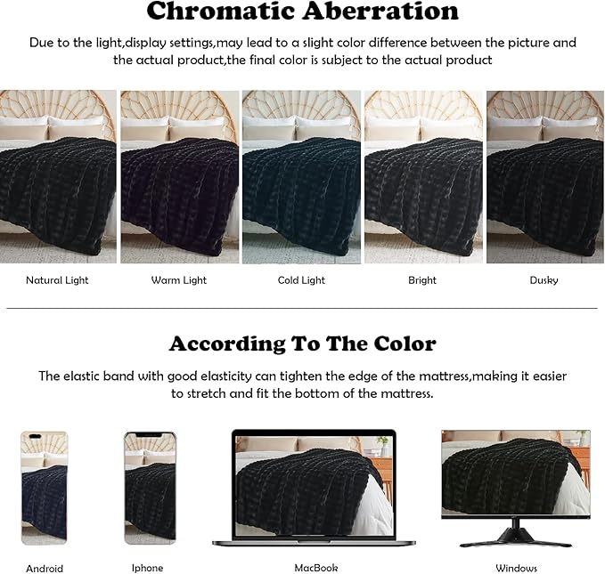 NEWCOSPLAY Faux Fur Throw Blanket Black Bubble Blanket Thick Warm Soft for Couch Sofa Bed 550GSM (Black, Throw(50"x60"))
