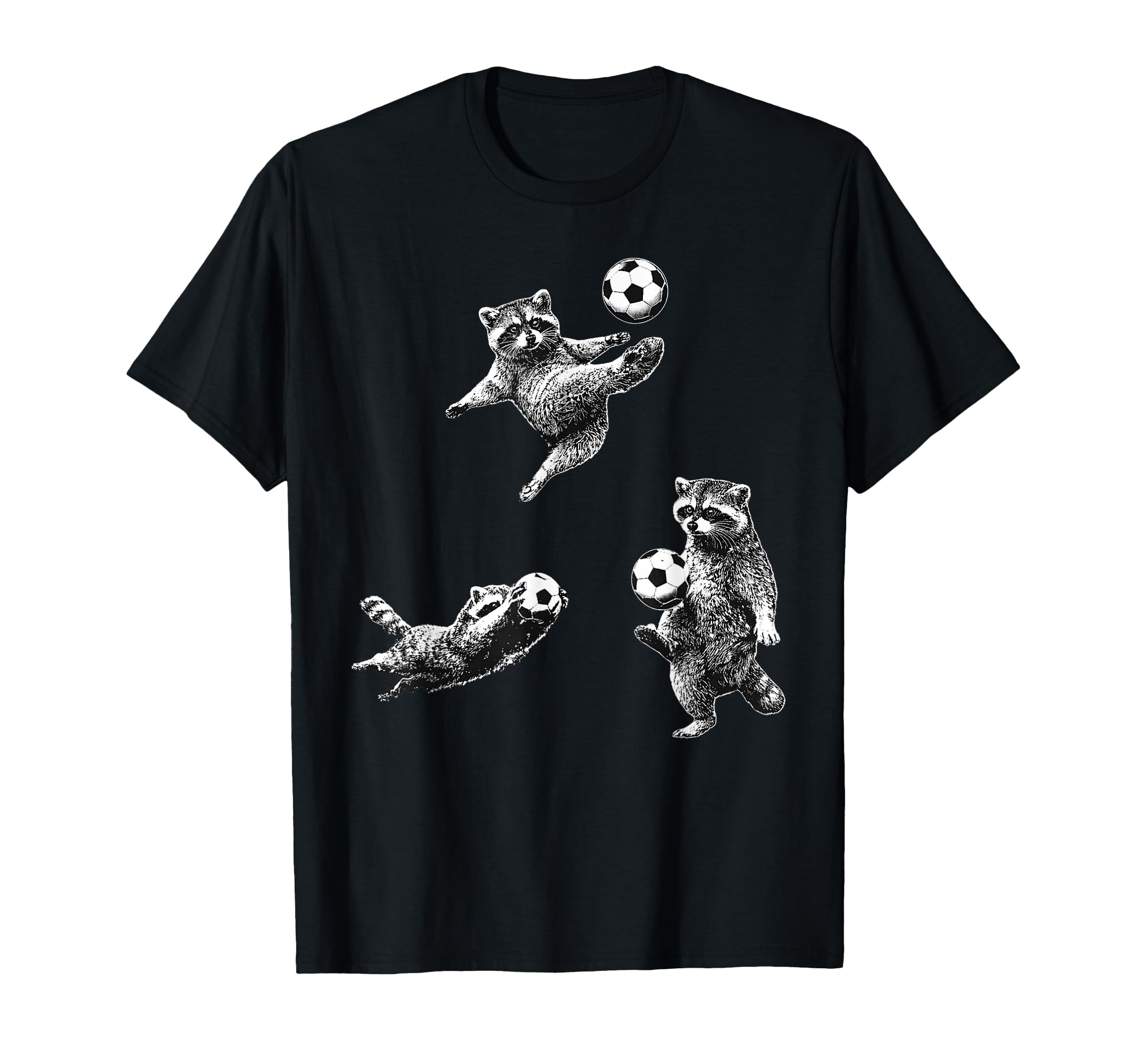 Funny Soccer Raccoon Sports T-Shirt - Minimalist Print for Adults