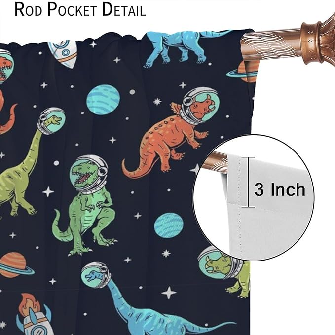 Cartoon Dinosaur Curtains for Kids Boys Girls Home Decor, Astronaut Rocket Funny Outer Space Blackout Rod Pocket Window Drapes for Bedroom Living Room W42xL84in 2 Panels
