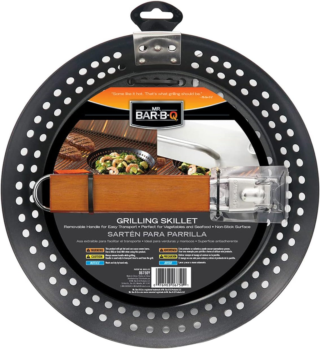 12" Non-Stick Grilling Skillet, Large Strainer with Removable Handle For Deep Frying Fried Food, Seafood & Vegetables, Grilling Basket for Indoor, Outdoor BBQ, Grill & Restaurants - Mr. Bar-B-Q 06750X