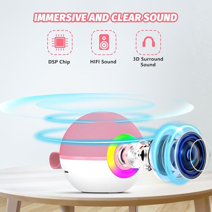 Mgaolo Mini Karaoke Machine for Kids Adults,Portable Bluetooth Speaker with 2 Wireless Microphones,Gift Toys with MP3 Player for Boys Girls 3-12 Year Old Birthday Family Home Party Present (Pink)