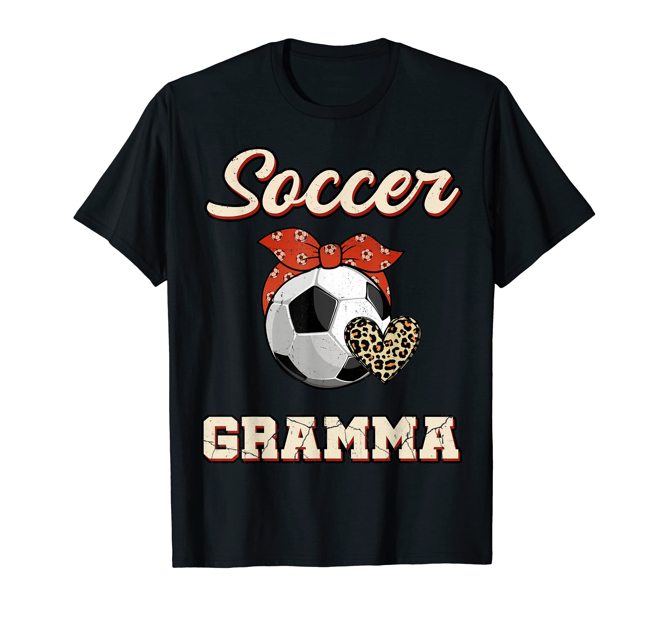 Soccer Gramma Bandana Leopard Heart T-Shirt - Fun Novelty Design Men Women