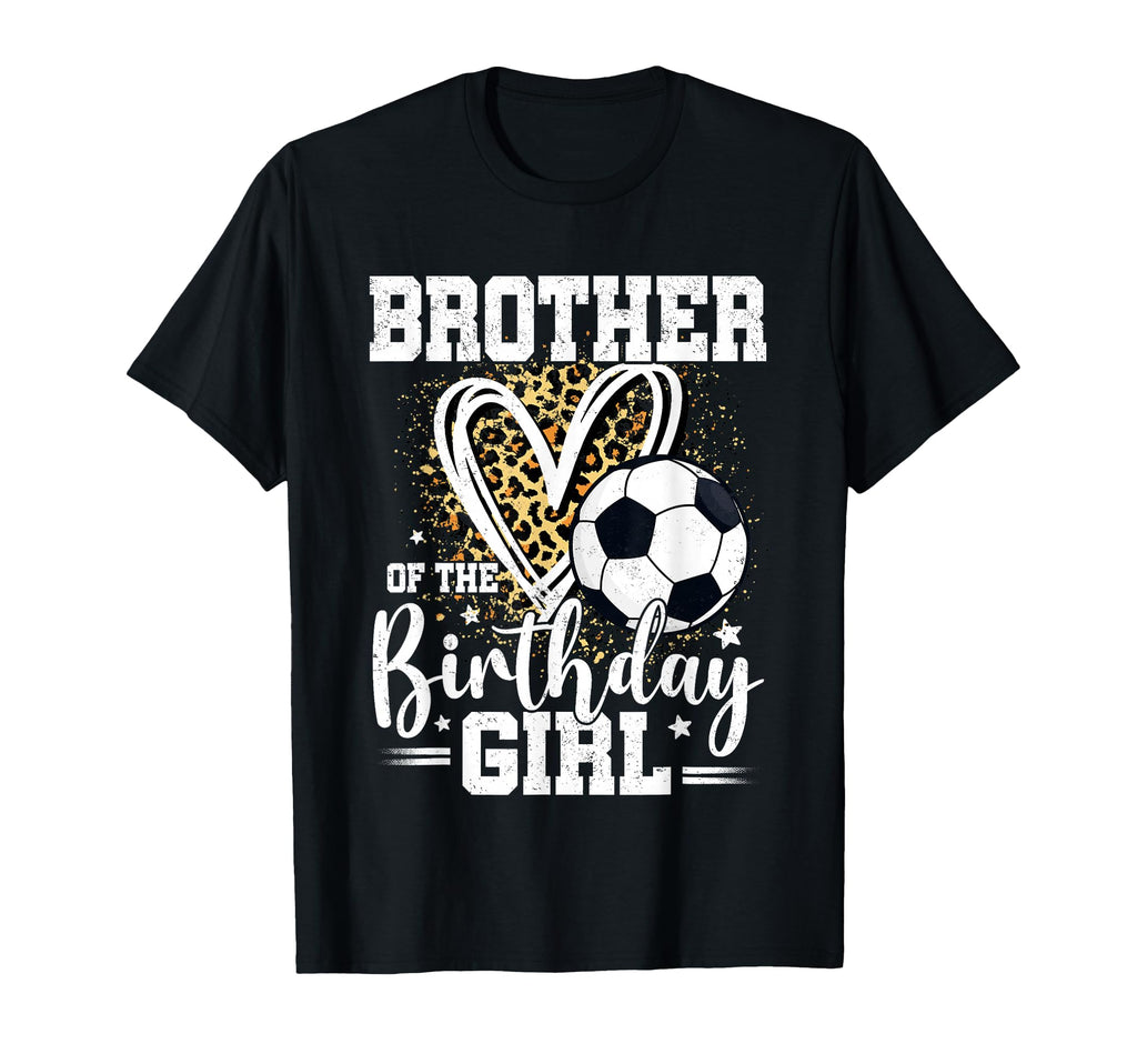 Brother Birthday Soccer Ball Leopard Heart T-Shirt - Unique Graphic Unisex