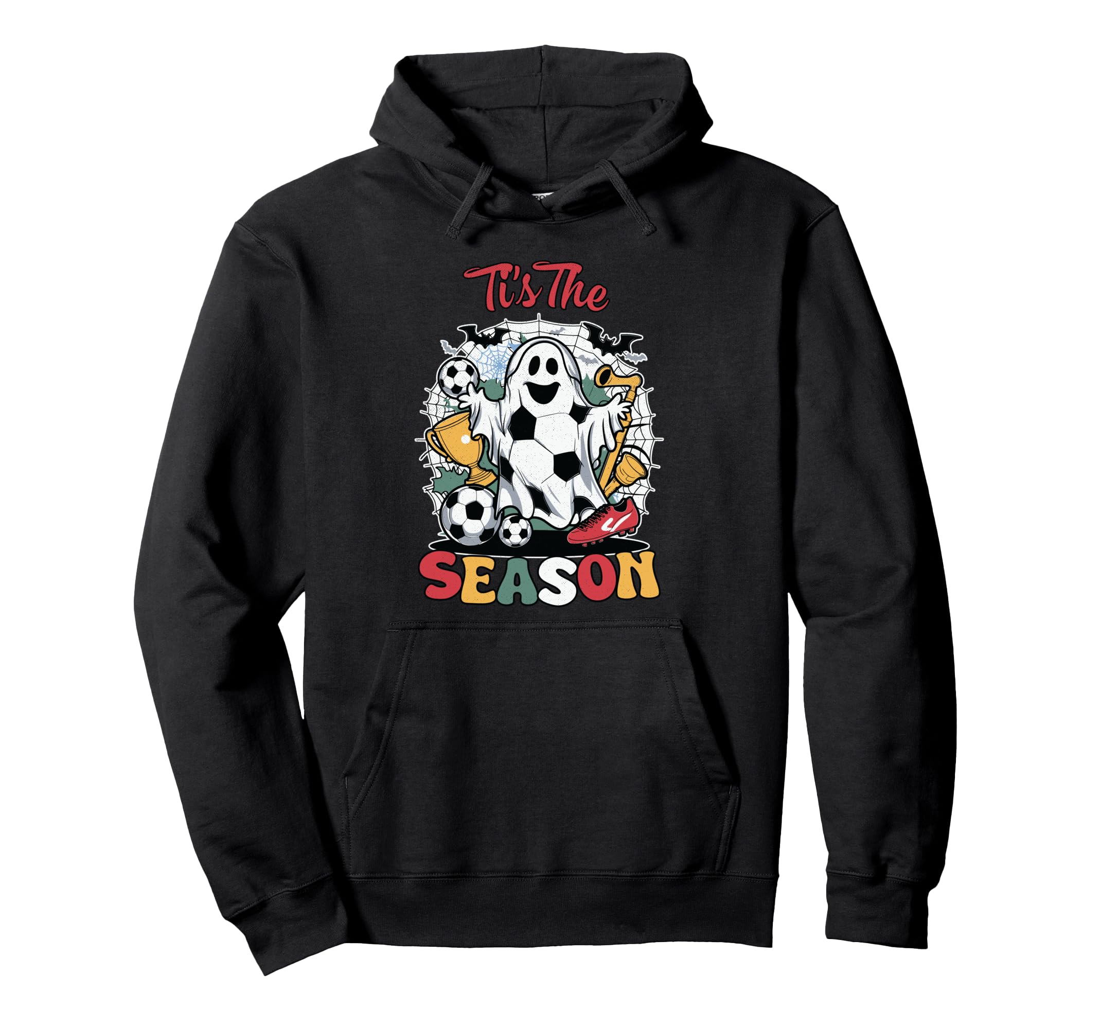 Tis Season Soccer Ghost Funny Halloween Hoodie - Novelty Apparel for Adults