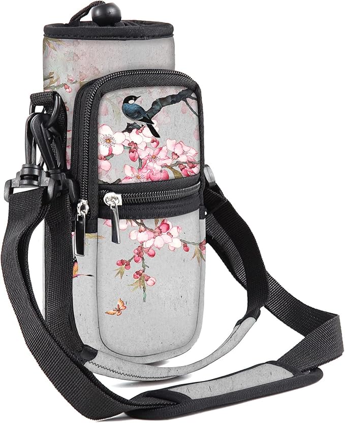 25/32/40/64oz Water Bottle Bag Holder Carrier-Insulated Crossbody Sling Case Sleeve with Strap & Pockets for Men Women Gym Cycling Travel Walking Hiking Camping