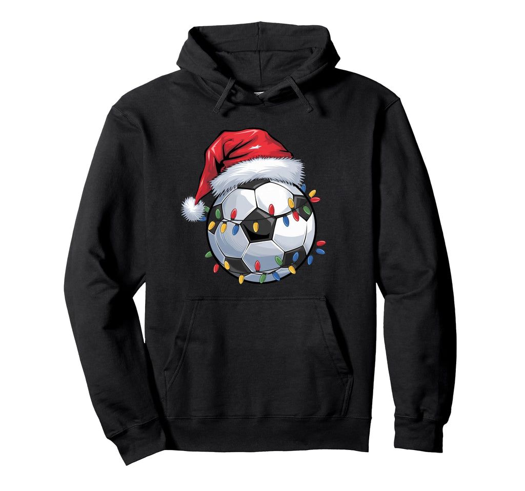 Soccer Santa Hat Lights Holiday Festive Hoodie - Minimalist Print Unisex