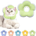 Cat Cone Collar Soft, Waterproof Cats Cones to Stop Licking After Surgery, Adjustable Soft Elizabeth Cats Collars for Wound Healing, Flower Shape Cat Recovery Collar (Green, Medium)