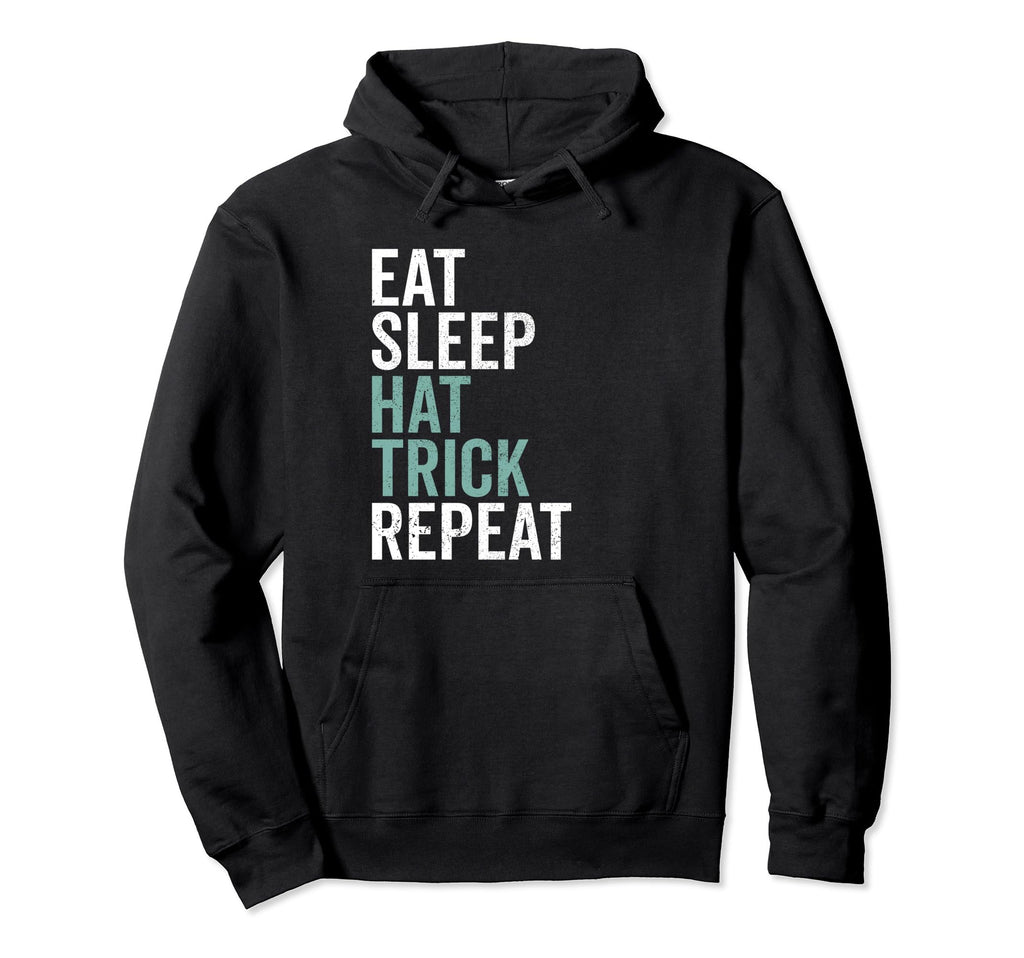 Eat Sleep Hat Trick Repeat Ice Hockey Hoodie - Graphic Print for Adults