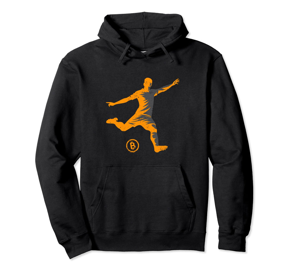 Bitcoin Soccer Player Distressed Hoodie - Fun Novelty Design Unisex