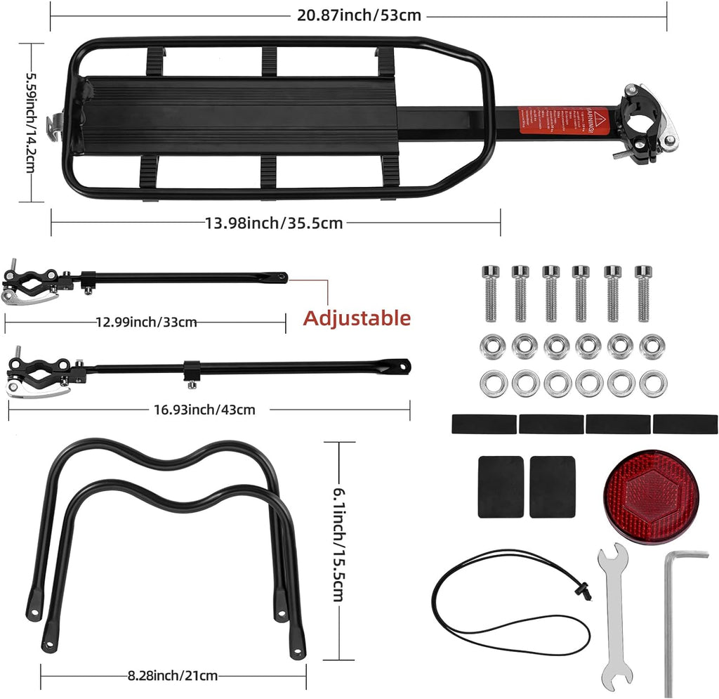 ROCKBROS Rear Bike Bicycle Cargo Rack Aluminum Alloy 115 lbs Capacity Black