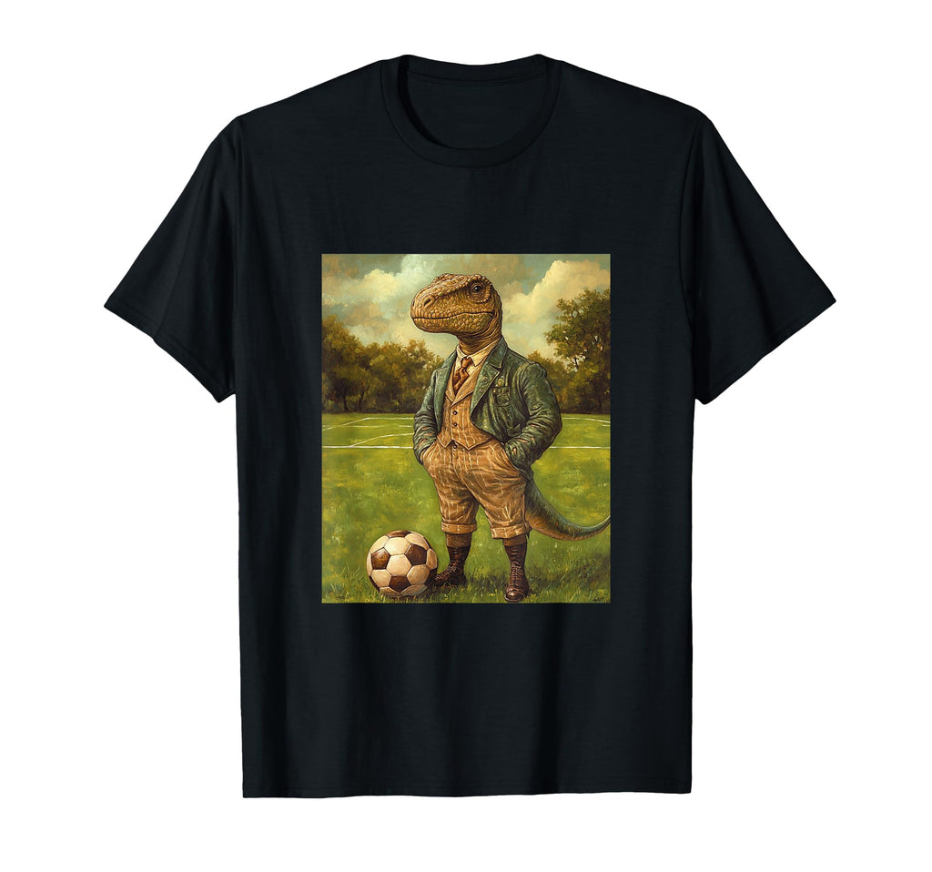 Funny T Rex Dinosaur Playing Soccer T-Shirt - Graphic Print for Adults