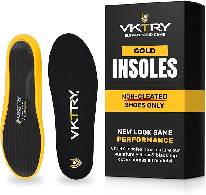 VKTRY Gold for Non-Cleated Shoes - Carbon Fiber Performance Insoles - Customized Athletic Inserts for Sports Basketball Volleyball Running & More | Shock Absorption US M11.5-12, W13.5-14, 171-220lbs