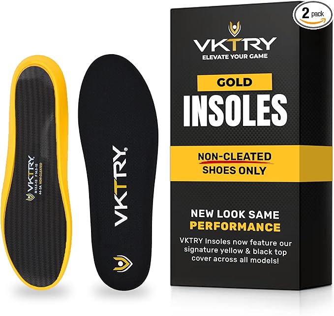VKTRY Gold for Non-Cleated Shoes - Carbon Fiber Performance Insoles - Customized Athletic Inserts for Sports Basketball Volleyball Running & More | Shock Absorption US M9.5-10, W11.5-12, >220lbs