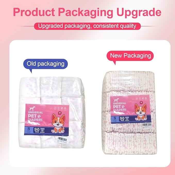 Disposable Dog Diapers Female 90 Count Doggie Diapers for Female Dogs (Waist 16-23.5 in XL) Super Absorbent Extra Large Dog Pads for Heat Excitable Urination or Incontinence - Pink