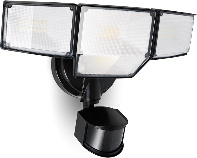 LUTEC 80W 9000LM LED Security Light Motion Sensor Outdoor Lights, 4 Head LED Flood Lights Outdoor 5000K Daylight, IP65 Waterproof, Motion Detected Lights for Outside, House, Garage, Yard (Black)