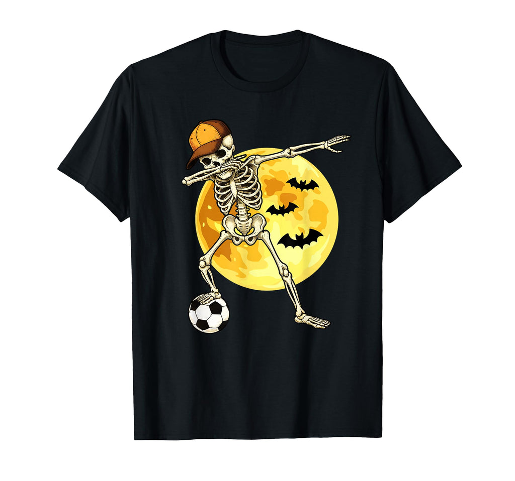 Dabbing Skeleton Soccer Player Halloween T-Shirt - Minimalist Print Unisex