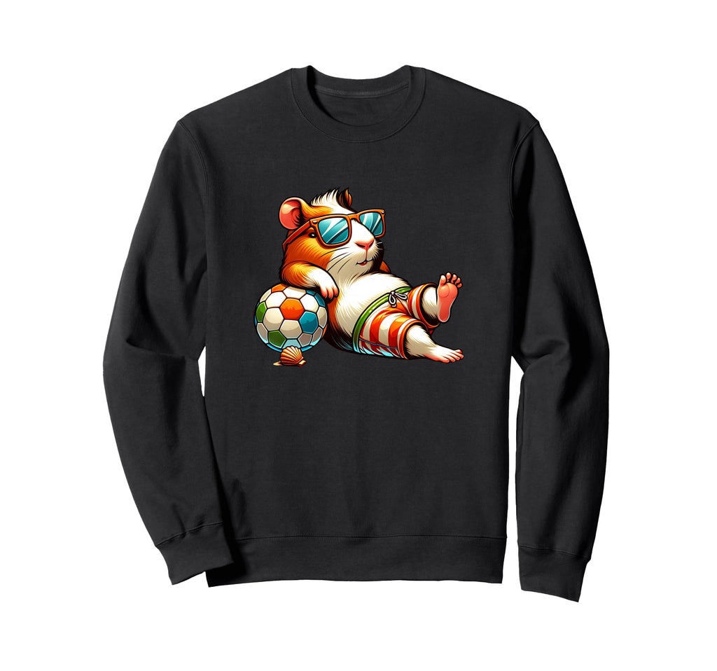 Summer Beach Guinea Pig Soccer Ball Sweatshirt - Graphic Print Unisex