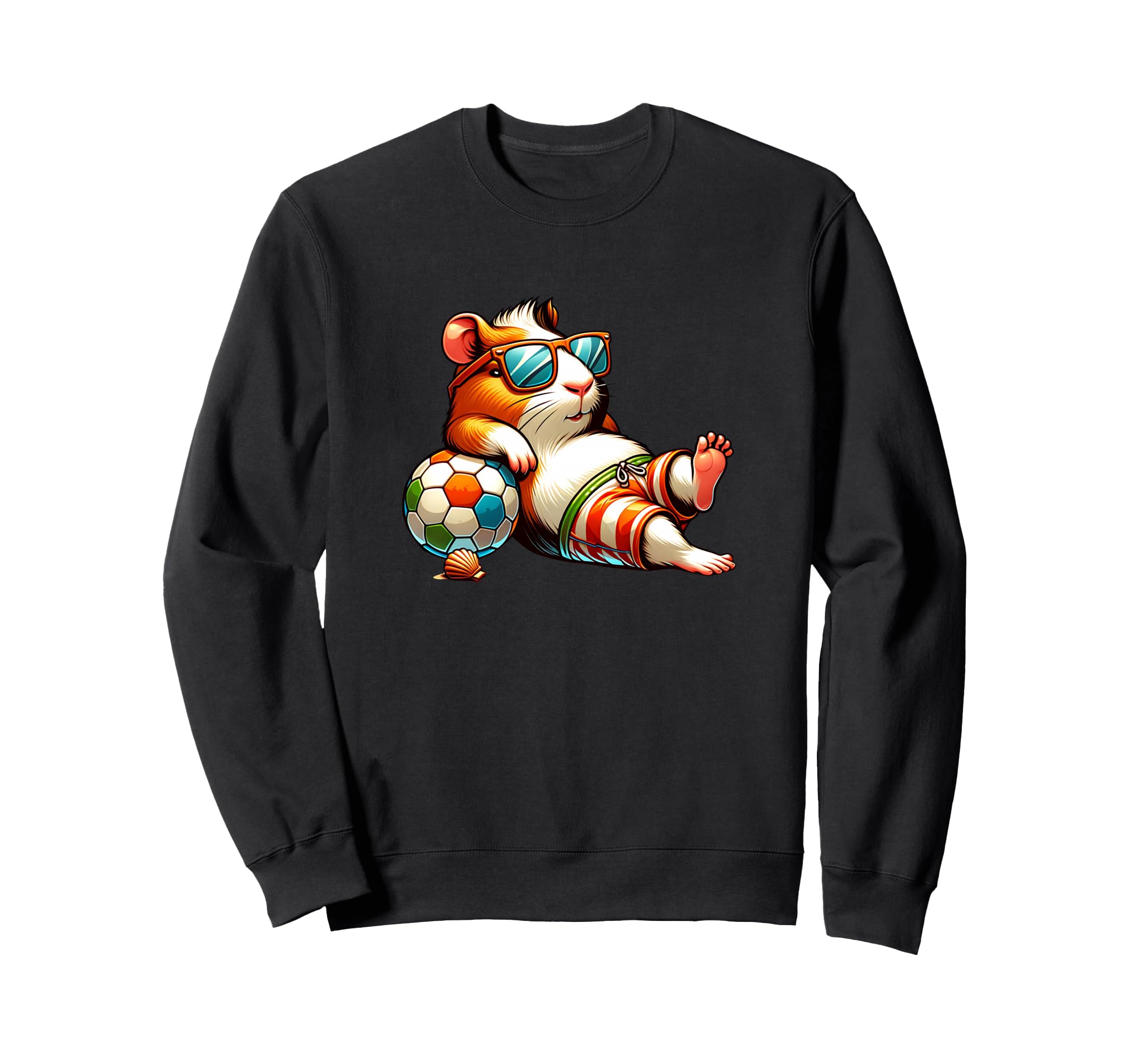 Summer Beach Guinea Pig Soccer Ball Sweatshirt - Graphic Print Unisex