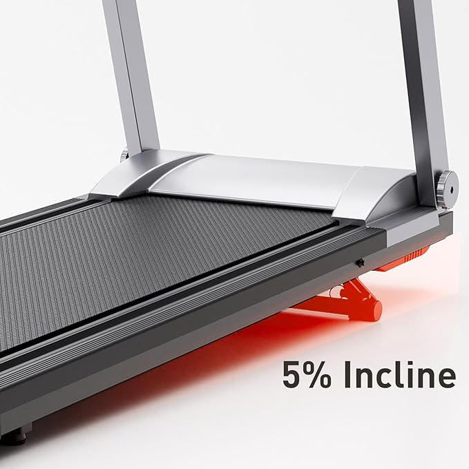 Treadmill with 5% Incline, 300lbs Capacity Folding 15 HP Small Treadmills for Home Portable Running Treadmill with Handles Quiet Brushless Dual Cushion System, Electric Compact Treadmil