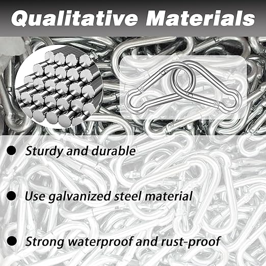40 PCS 2.36'' Spring Snap Hook Carabiner, M6 1/4 Inch Galvanized Silver Steel Carabiner Clip, Small Carabiner Clip 260LBS Holding Capacity Quick Link Clip Keychain for Hammock Dog Leash & Camping Gym