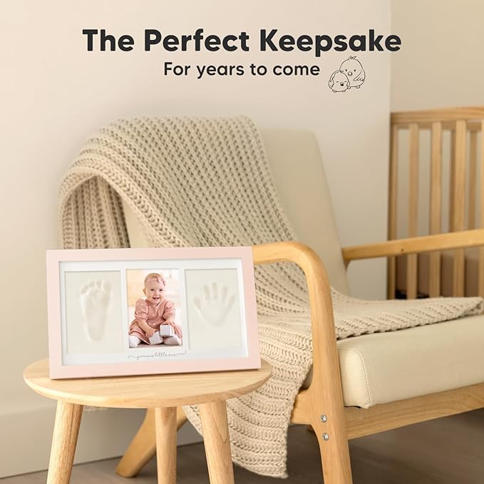 Baby Hand and Footprint Kit - Clay Handprint Keepsake Frame, Newborn Nursery Picture Frame, Personalized New Mom Gifts for Baby Shower & Registry (Petal Pink)