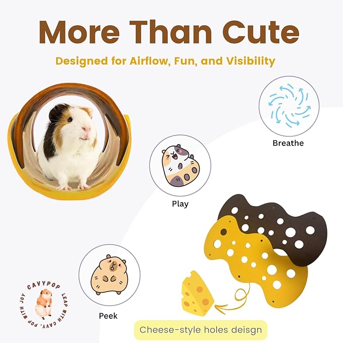 Guinea Pig Tunnels, Foldable Fleece Hideout Beds with Cheese-Hole Design, 2 Pack Modular Tunnel Set for Play and Rest, Brings Comfort and Enrichment to Guinea Pig Cages-Brown&Grey