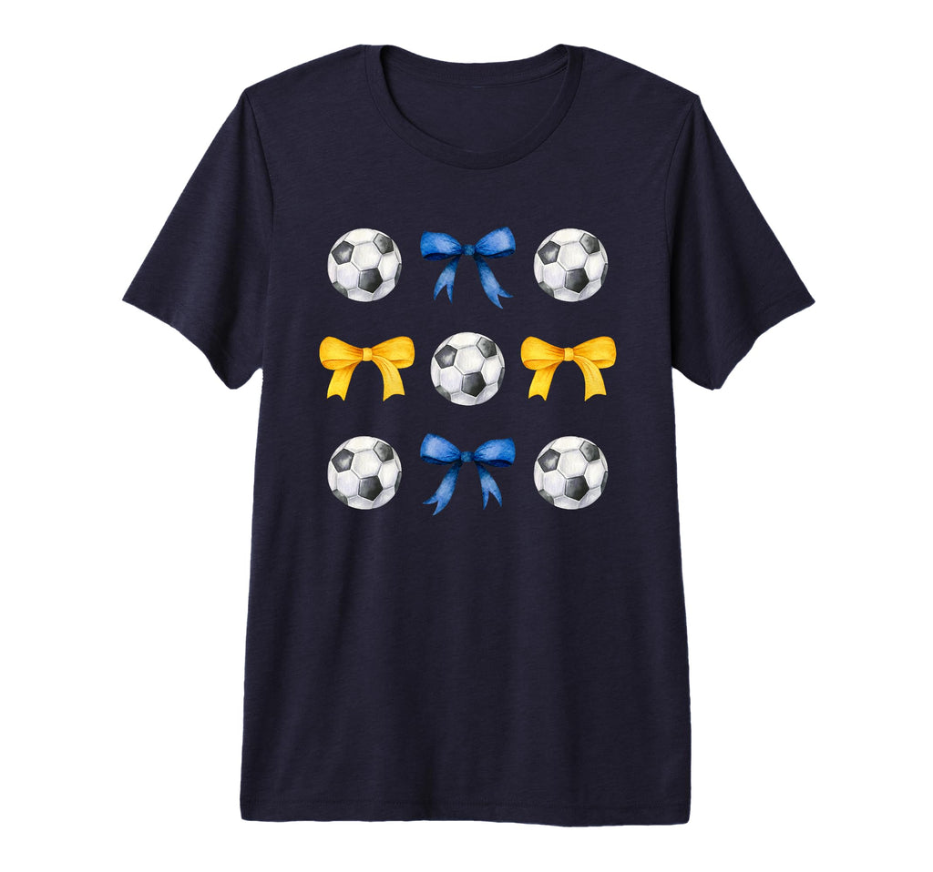 Soccer Balls Bows Soccer Player Blue T-Shirt - Custom Art Print Unisex