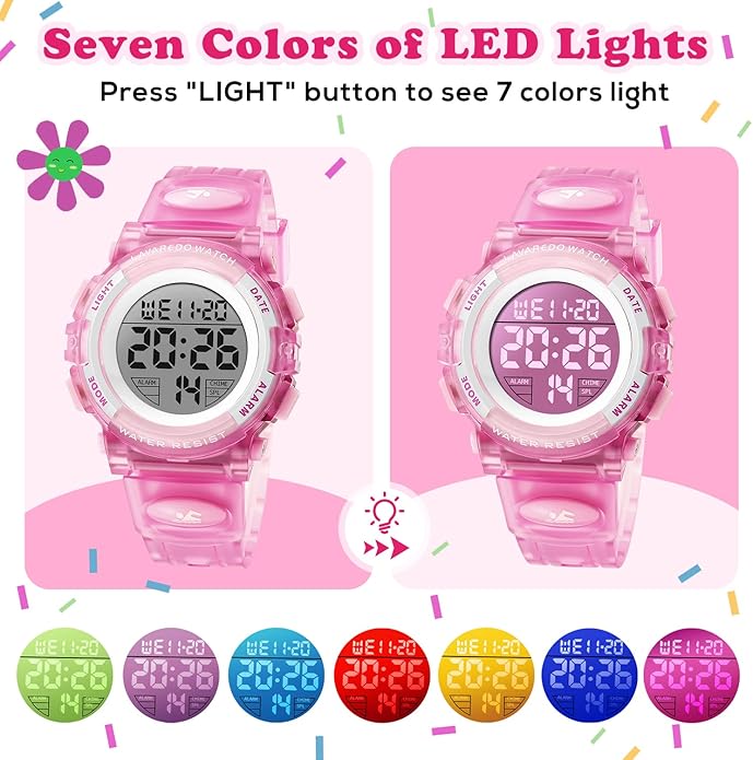 Kids Watch,Boys Watch for 3-15 Year Old Boys,Digital Sport Outdoor Multifunctional Chronograph LED 50 M Waterproof Alarm Calendar Analog Watch for Children with Silicone Band,Kids Gift