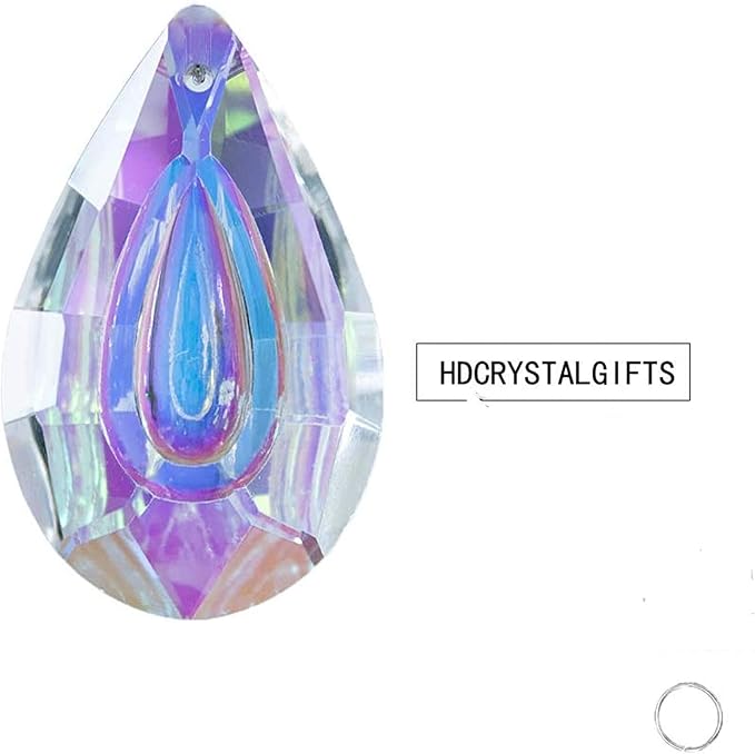 HDCRYSTALGIFTS Suncatcher Crystal 50mm AB Loquat Shape Chandelier Parts Drops Prisms Hanging Pendants 50mm,Pack of 12