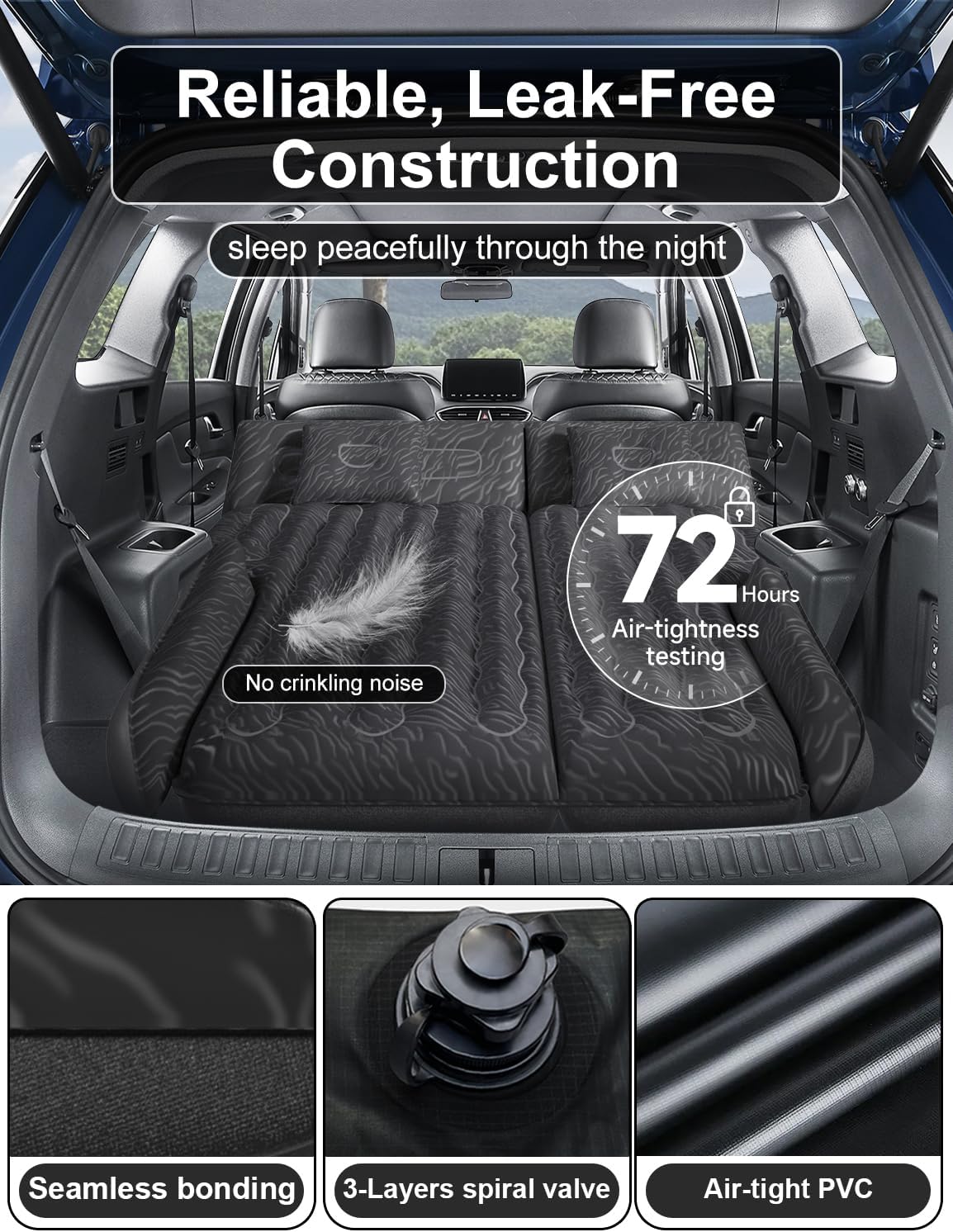 Umbrauto 63in Extended SUV Mattress Quick Inflate, Includes Pump & 2 Pillows,Grey