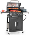 Captiva Designs 4-Burner Propane Gas BBQ Grill with Side Burner & Porcelain-Enameled Cast Iron Grates, 46,700 BTU Output for Outdoor Cooking Kitchen and Patio Backyard Barbecue, Black
