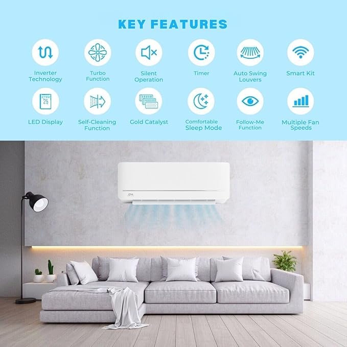 Cooper & Hunter 6,000 BTU 115V Single Zone Wall Mount Ductless Mini Split Air Conditioner & Heat Pump – 21.5 SEER2 – 16FT Installation Kit – R-410A Refrigerant Pre-Charged – Inverter