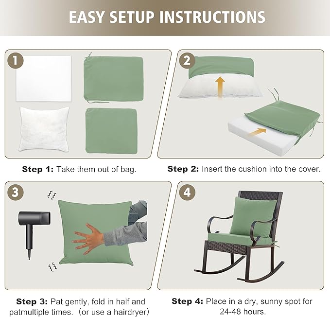 Outdoor Cushions for Patio Furniture, Waterproof Outdoor Chair Cushion w/Fade-Resistant, Removable & Machine-Washable Cover, 22x22 Inch, Deep Seat Sofa/Couch Pads Replacement – Set of 2, Sage Green