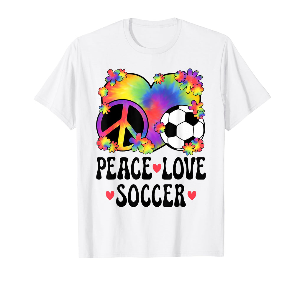 Peace Love Soccer Lover 60S 70S Hippie T-Shirt - Graphic Print Unisex