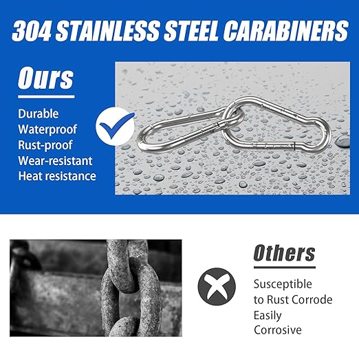 Small Carabiner Clip Hooks, 15pcs 2.36 inch Carabiners Heavy Duty, 304 Stainless Steel Spring Snap Hook Fits Camping Hiking, Metal Clips for Rope Chain Keys Rings
