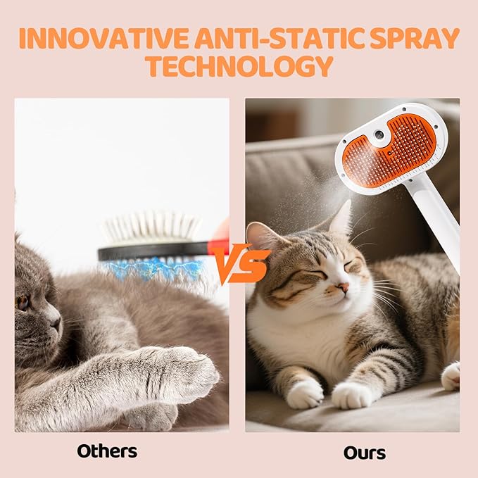 Cat Steam Brush-3 in 1 Pet Brush,Dog Shedding Tool Self Cleaning Pet Spray Depilation Comb with Release Button,Dog Steam Brushs,Cat Grooming Supplies for Long Short Haireds