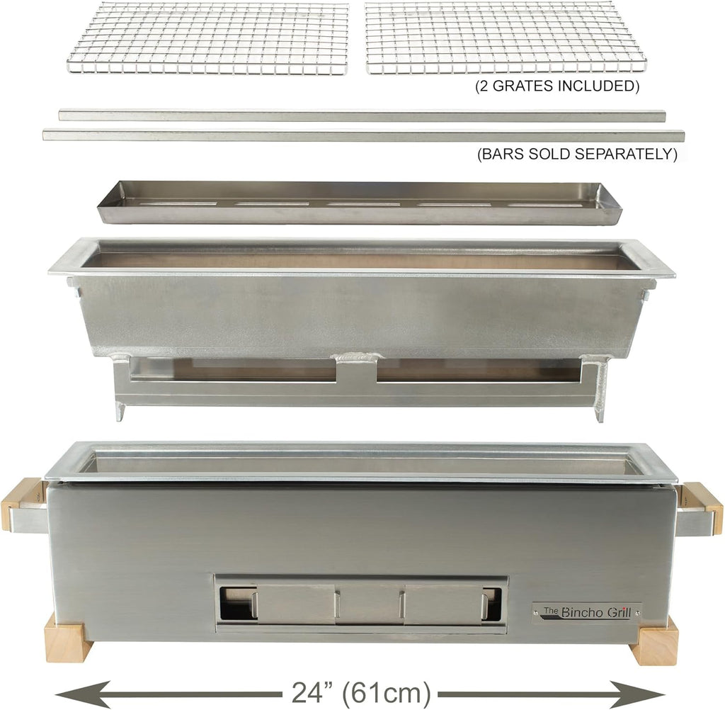 GR610S – 24" Tabletop Yakitori Grill – Japanese Style Charcoal Robata BBQ – Binchotan Grill for Authentic Japanese Grilling – Made from Durable Stainless Steel