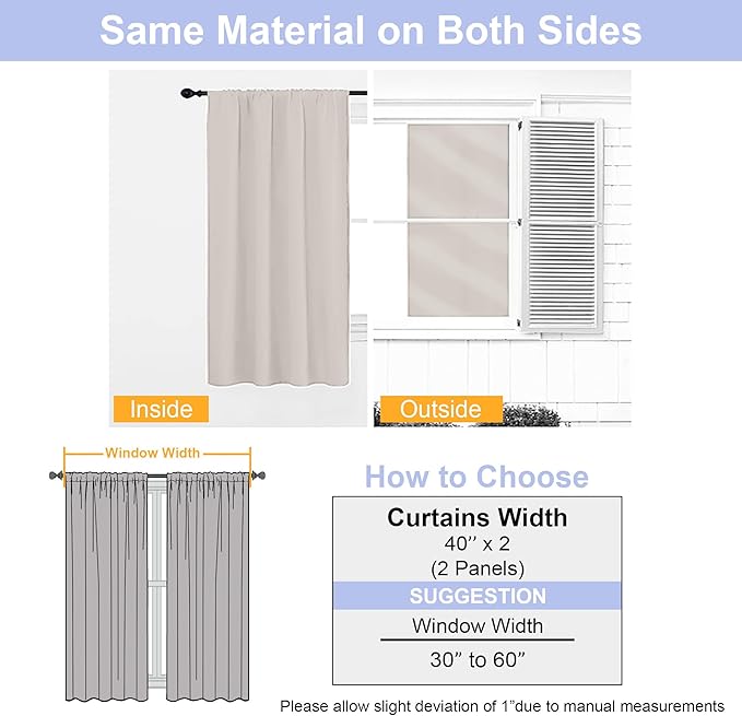 Simplebrand Ava Natural Blackout Curtains for Bedroom 96 Inches Long 2 Panels, Solid Thermal Insulated, Energy Saving Living Room Window Treatment Curtains Blackout Drapes, W40 x L96 Inch, Natural