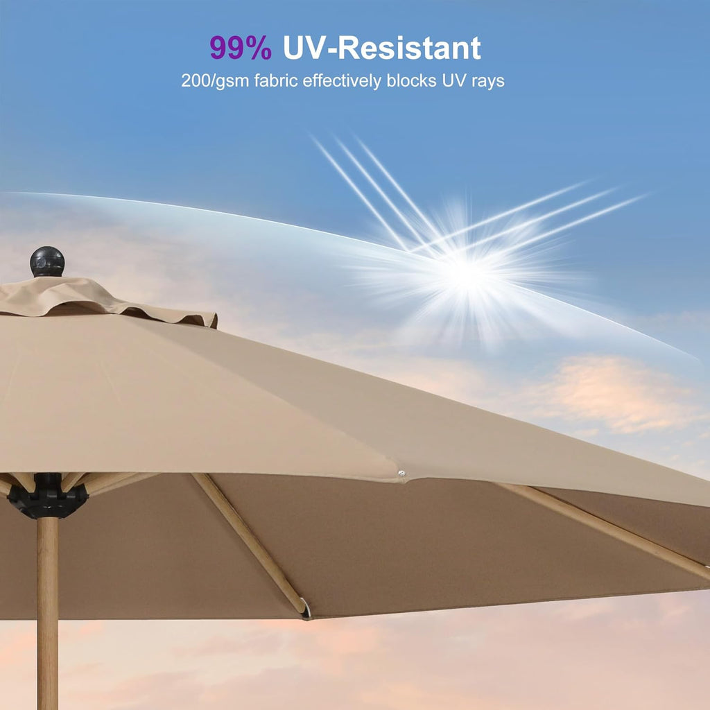 PURPLE LEAF 11 Feet Patio Umbrella Outdoor Table Umbrella Round Aluminum Market Umbrella with 8 Sturdy Ribs & Crank Commercial Outdoor Umbrellas for Garden Deck Patio, Taupe