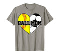 Mom Both Heart Softball Soccer Ball Mom T-Shirt - Unique Graphic Unisex
