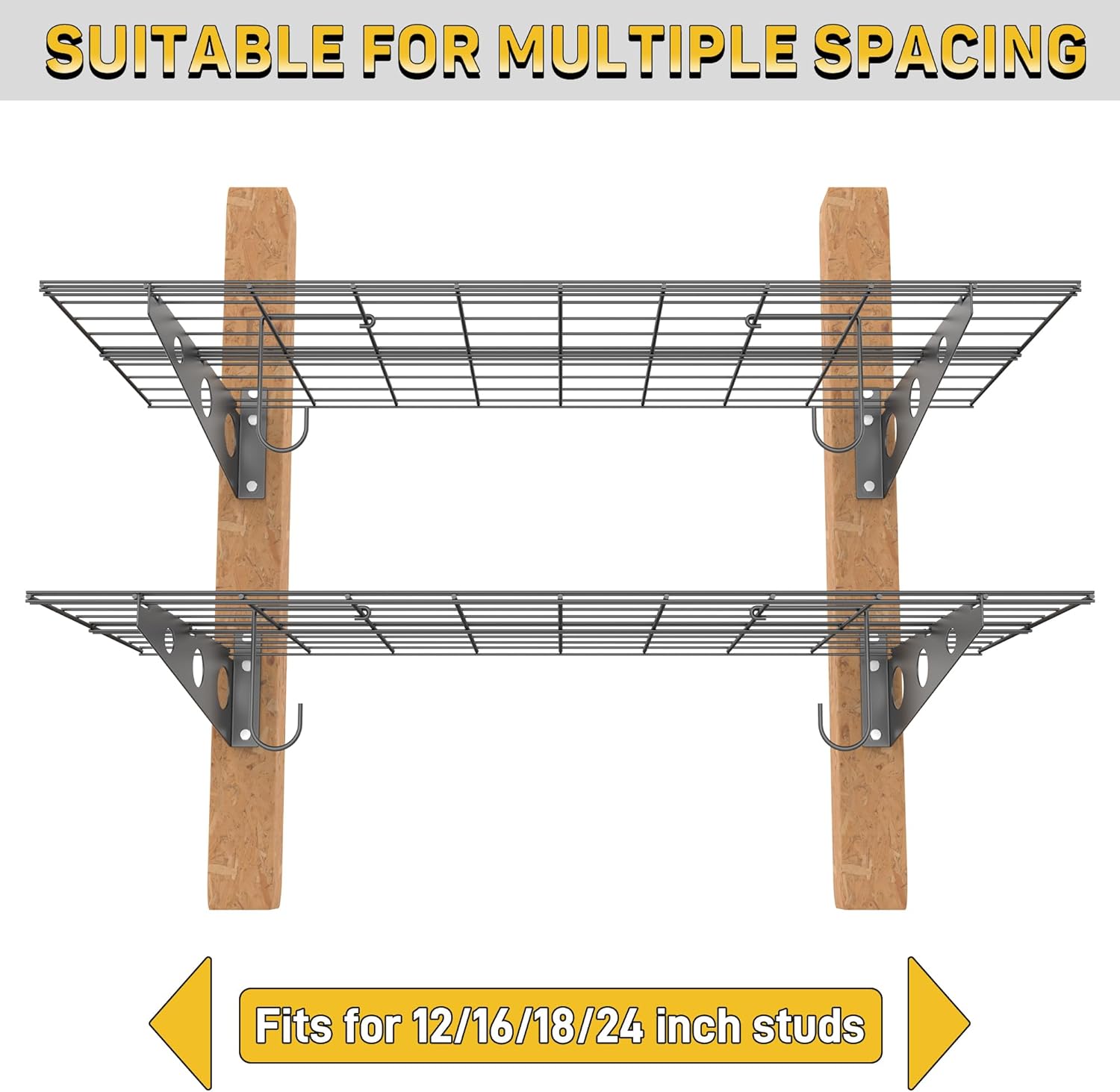 Ultrawall Garage Wall Shelves, 2 x 4 ft Wall Mounted Storage Shelves, Heavy Duty Wall Shelving with Hooks, Holds Up to 220 Lbs, 2Pack, Black