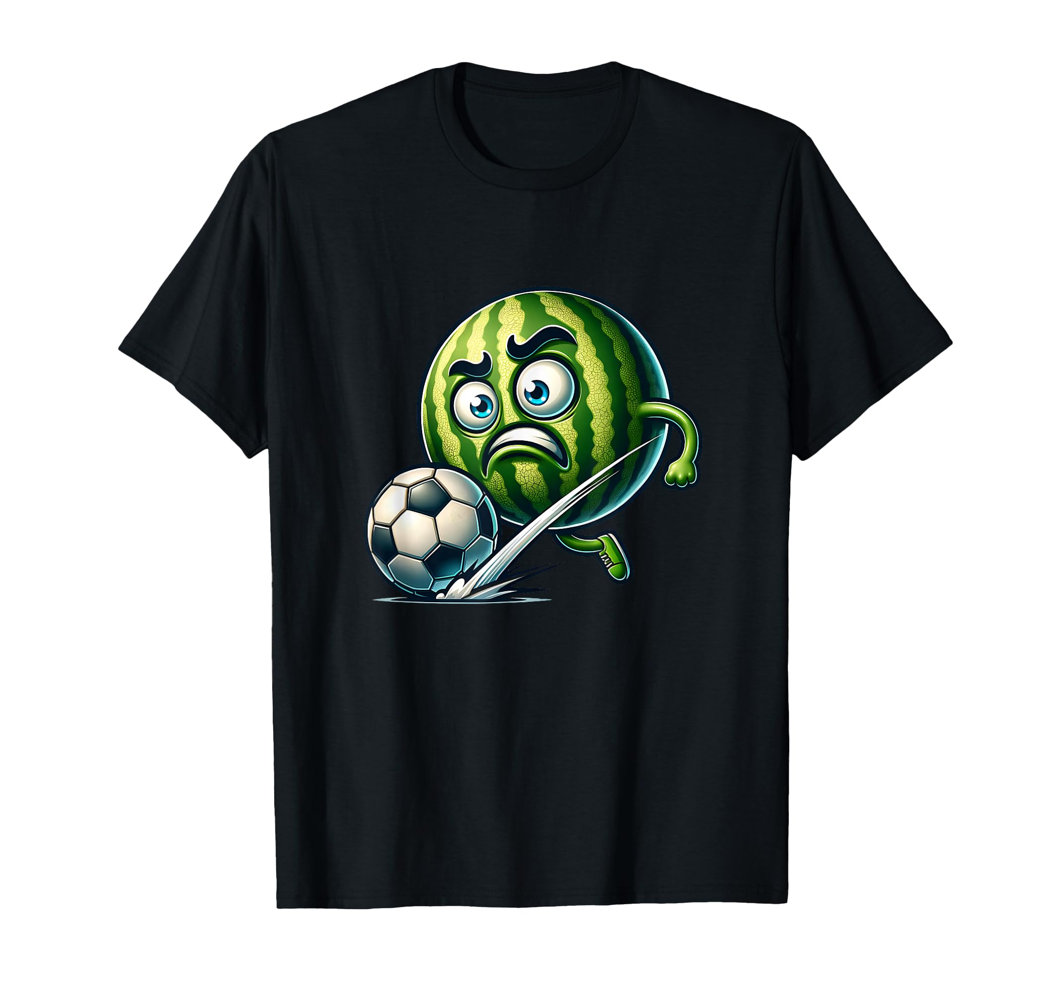 Angry Watermelon Striker Kicking Soccer T-Shirt - Novelty Apparel Unisex