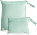 mushie Water Resistant Wet Bags | Large & Small Reusable Storage Bag for Baby Items and Travel | Zippered Pockets with Handle | Machine Washable, Set of 2 (Roman Green)