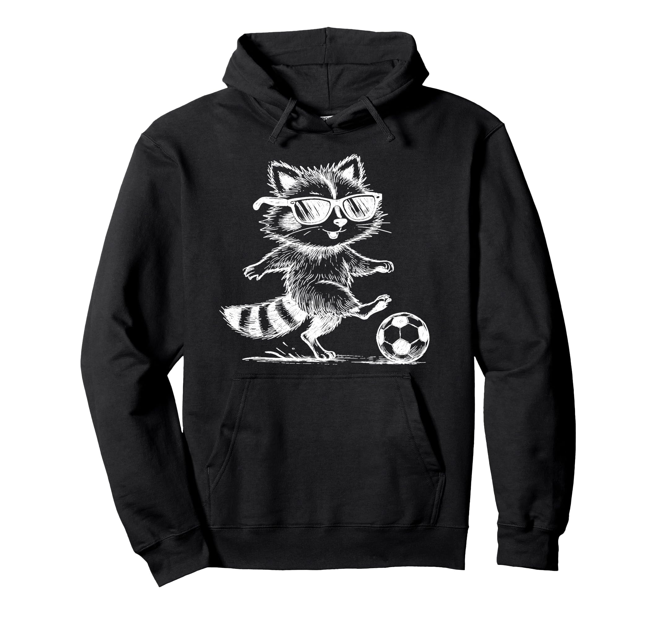 Raccoon Soccer Player Sunglasses Fun Hoodie - Graphic Print for Adults