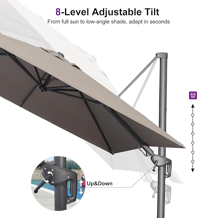 PURPLE LEAF 11.5' X 8' Left-right Tilting Outdoor Patio Umbrella Swivel Offset Cantilever Heavy Duty Rectangle Aluminum Umbrella with UV Resistant for Deck Pool Patio Backyard, Ash Mocha