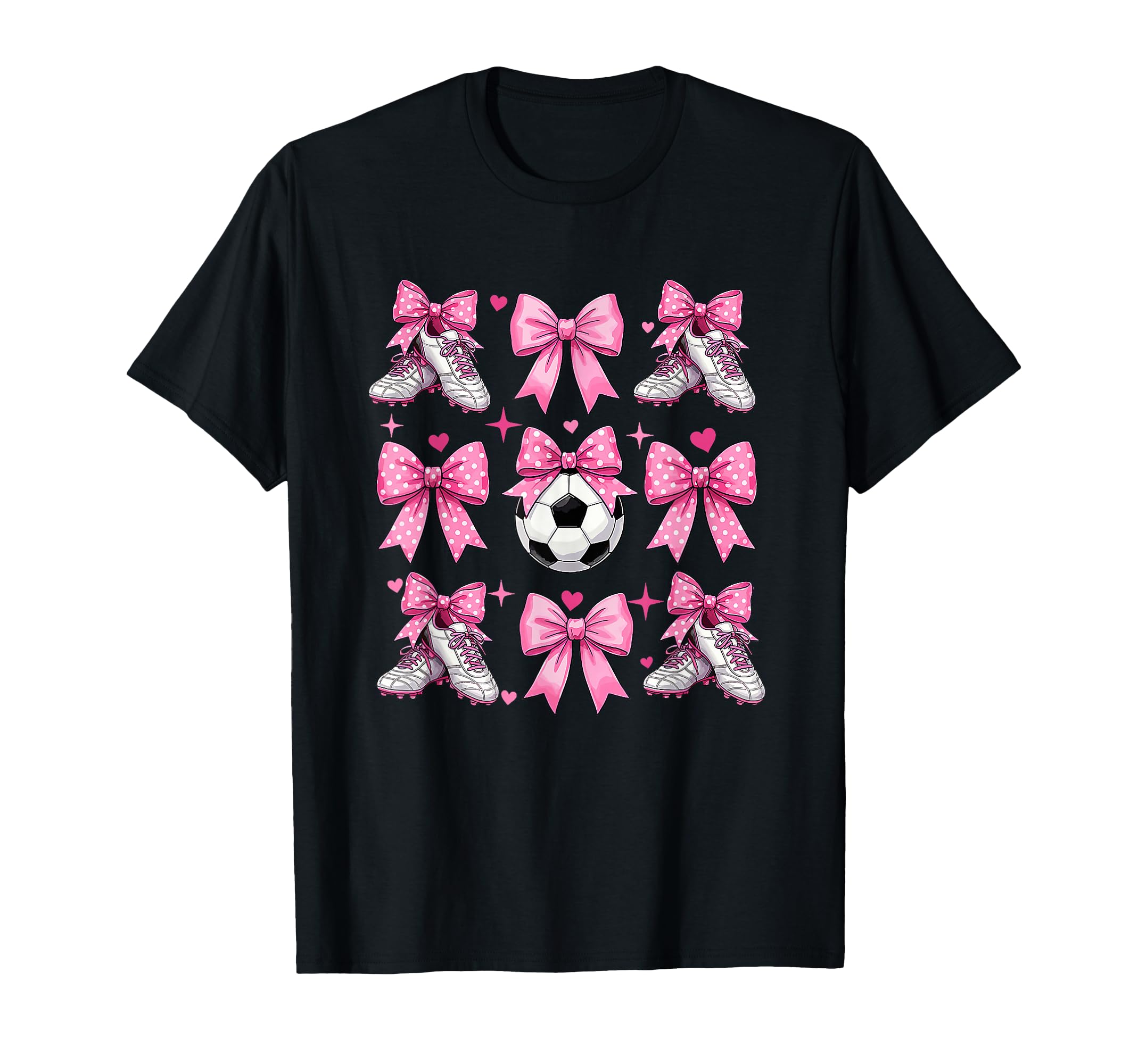 Womens Soccer Coquette Bow Ball T-Shirt - Casual Everyday Wear for Adults