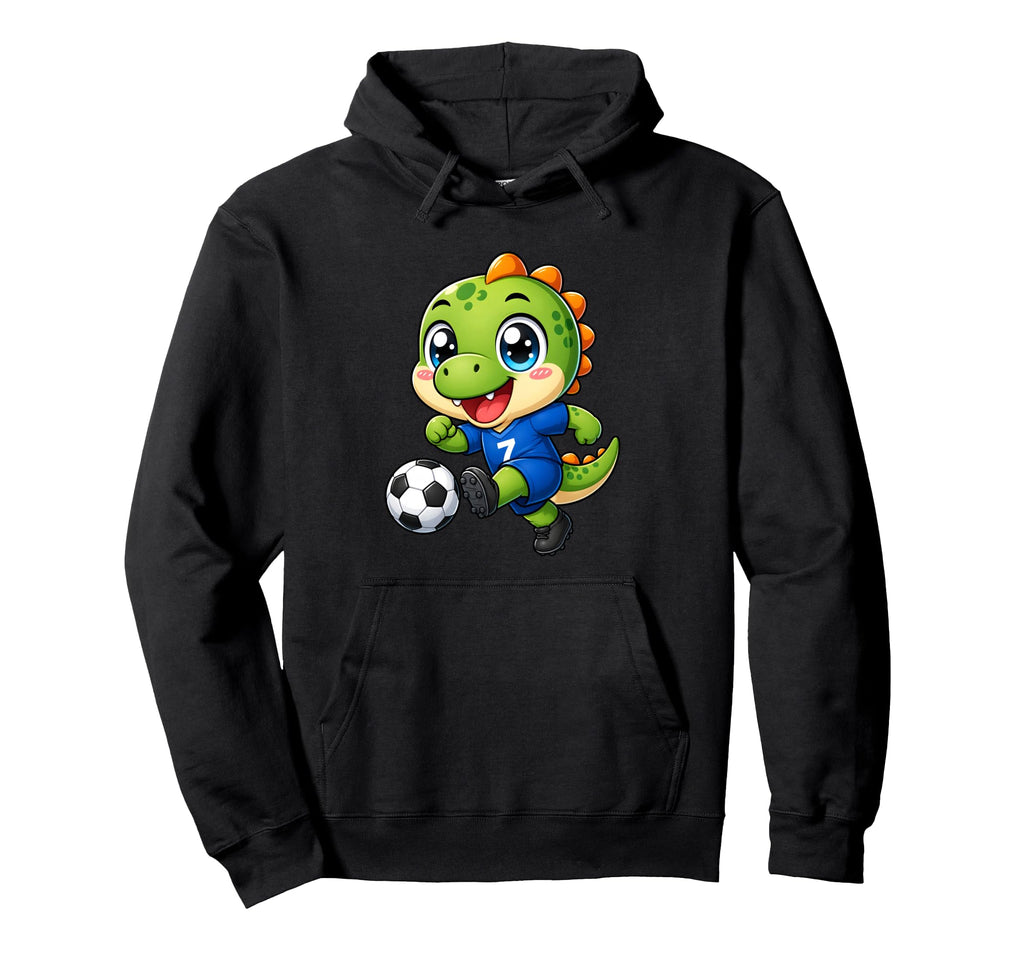 Kawaii Dinosaur Playing Soccer Cartoon Hoodie - Custom Art Print Men Women