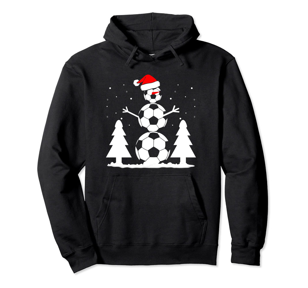 Snowman Soccer Balls Santa Hat Hoodie - Casual Everyday Wear Men Women