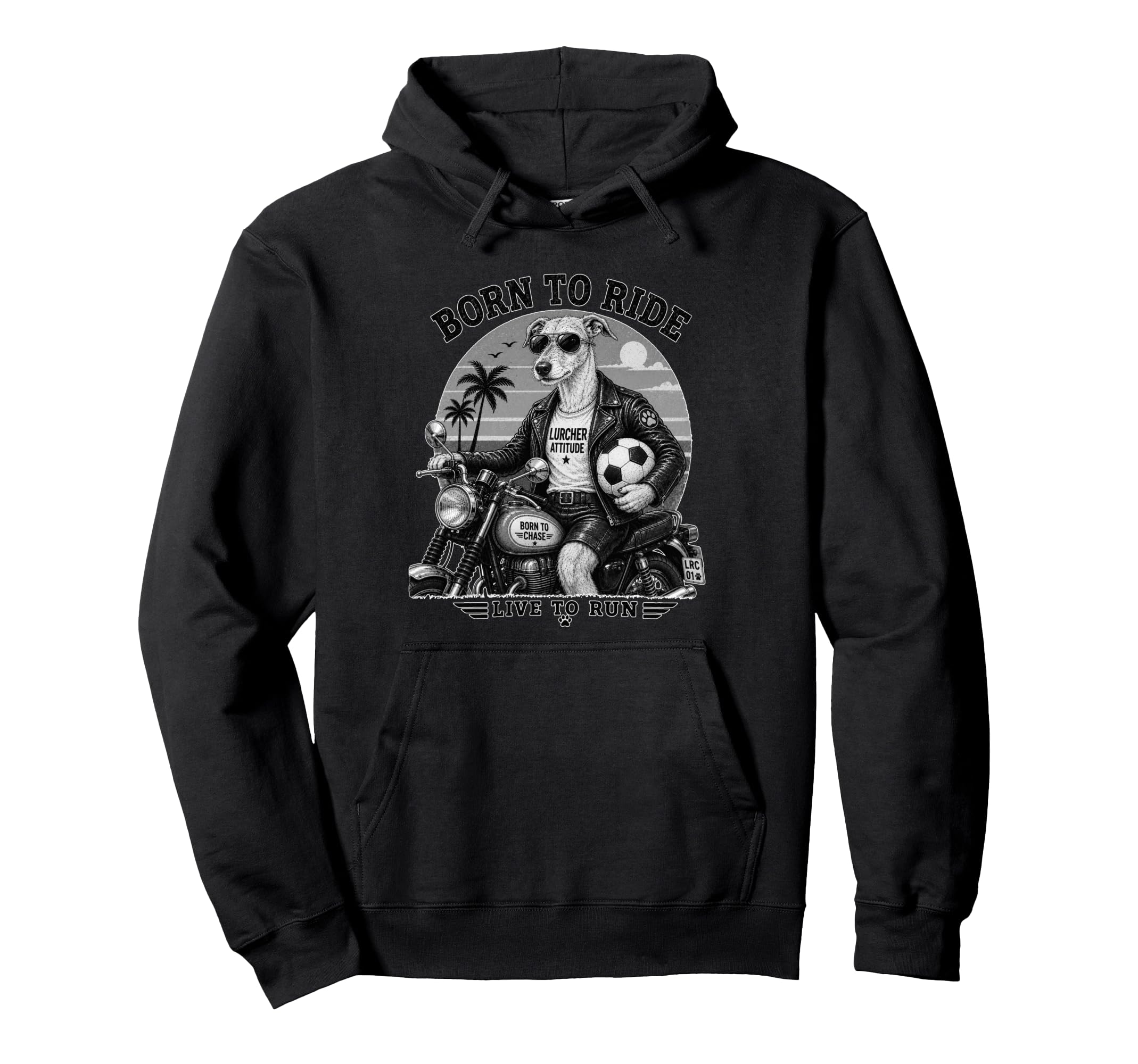 Lurcher Motorbike Love Footbal Soccer Hoodie - Graphic Print for Adults
