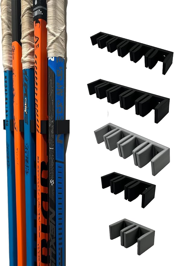 Wall Mount Hockey Stick Holder | Ice Hockey Stick Organizer (Black, 2 Stick Wall Mount)